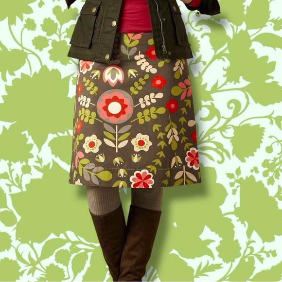 Boden Mod Style Gray, Pink & Green Floral Print A-Line Cotton Twill Skirt Size 4 - Picture 1 of 14